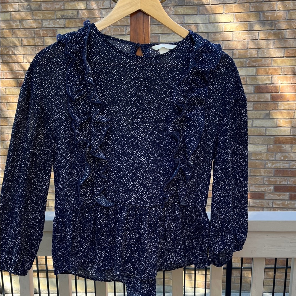 H&M Classic Navy with White Detail Ruffle Peplum Blouse